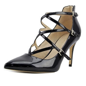 Marc Fisher Dangerly Patent Leather Black Dark Gray Strappy Heels Size Women's 8
